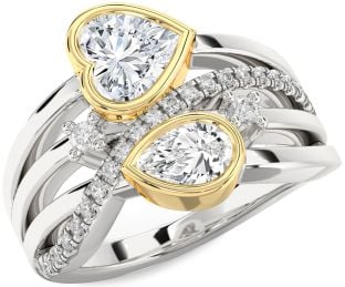 Diamond Platinum & Yellow Gold Heart Two Stone Ring