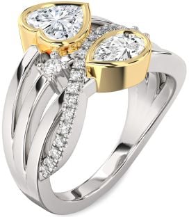 Diamond Silver & 10K gold Heart Three Stone Ring