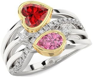 Diamond Platinum & Yellow Gold Heart Three Stone Promise Ring