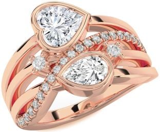 Diamond Rose Gold Heart Two Stone Ring