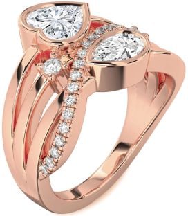Diamond Rose Gold Heart Three Stone Ring