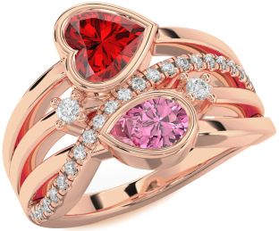Diamond Rose Gold Silver Heart Three Stone Promise Ring