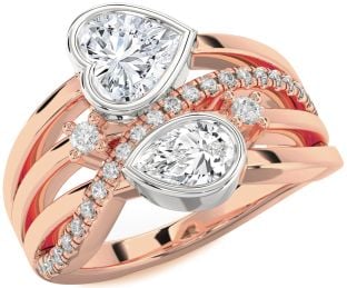 Diamond White Rose Gold Heart Two Stone Ring