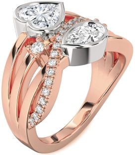 Diamond White Rose Gold Heart Three Stone Ring