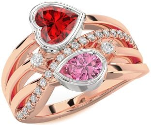 Diamond Platinum & Rose Gold Heart Three Stone Promise Ring