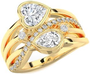 Diamond Gold Heart Two Stone Ring