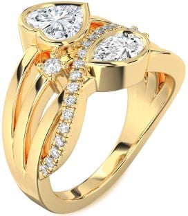 Diamond Gold Heart Three Stone Ring