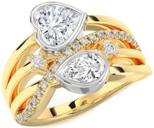 Diamond Platinum & Yellow Gold Heart Two Stone Ring