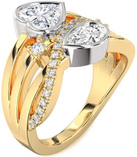 Diamond White Yellow Gold Heart Three Stone Ring