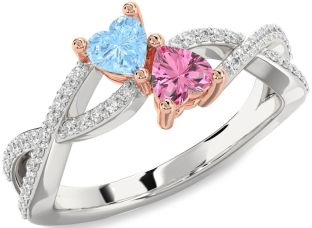 Diamond Silver & 10K Rose Gold Infinity Two Heart Promise Ring