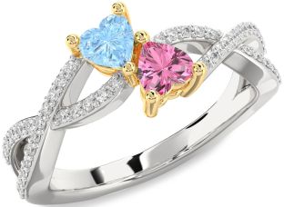 Diamond Silver & 10K gold Infinity Two Heart Promise Ring