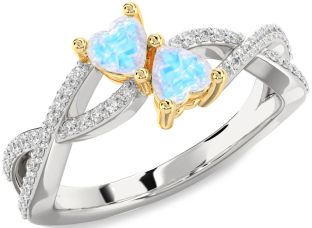 Diamond Emerald Platinum & Yellow Gold Infinity Two Heart Birthstone Ring