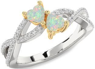 Diamond Emerald Platinum & Yellow Gold Infinity Two Heart Birthstone Ring