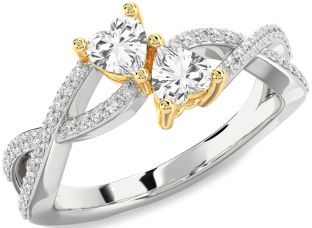 Diamond Emerald Platinum & Yellow Gold Infinity Two Heart Birthstone Ring