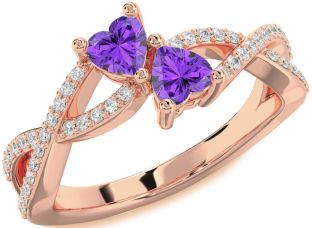 Diamond Emerald Rose Gold Infinity Two Heart Birthstone Ring