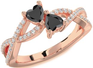 Diamond Emerald Rose Gold Infinity Two Heart Birthstone Ring