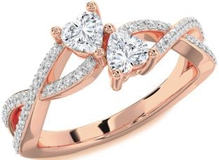 Diamond Rose Gold Heart Two Heart Ring