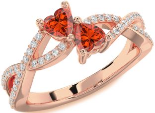 Diamond Emerald Rose Gold Infinity Two Heart Birthstone Ring