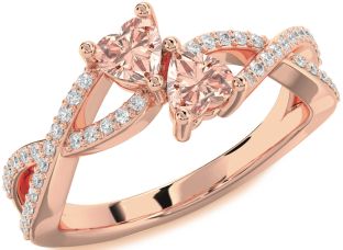 Diamond Emerald Rose Gold Infinity Two Heart Birthstone Ring