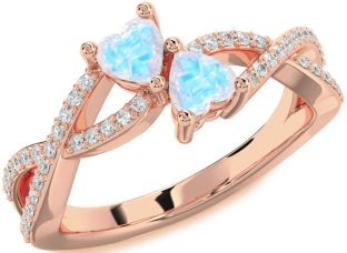 Diamond Emerald Rose Gold Infinity Two Heart Birthstone Ring