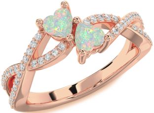 Diamond Emerald Rose Gold Infinity Two Heart Birthstone Ring