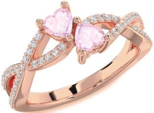 Diamond Emerald Rose Gold Infinity Two Heart Birthstone Ring