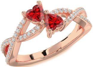 Diamond Emerald Rose Gold Infinity Two Heart Birthstone Ring