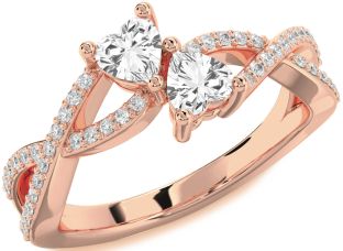 Diamond Emerald Rose Gold Infinity Two Heart Birthstone Ring