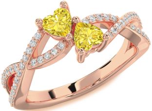 Diamond Emerald Rose Gold Infinity Two Heart Birthstone Ring