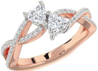 Diamond White Rose Gold Heart Two Heart Ring