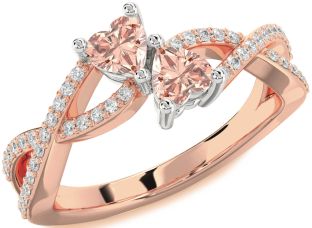Diamond Emerald Platinum & Rose Gold Infinity Two Heart Birthstone Ring
