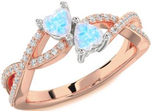 Diamond Emerald Platinum & Rose Gold Infinity Two Heart Birthstone Ring