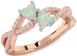 Diamond Emerald Platinum & Rose Gold Infinity Two Heart Birthstone Ring