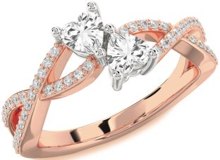 Diamond Emerald Platinum & Rose Gold Infinity Two Heart Birthstone Ring