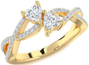 Diamond Gold Heart Two Heart Ring