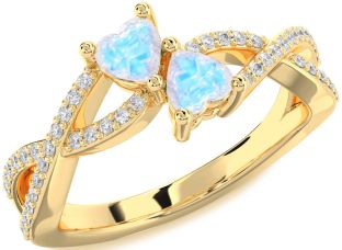 Diamond Emerald Gold Infinity Two Heart Birthstone Ring