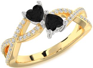 Diamond Emerald Platinum & Yellow Gold Infinity Two Heart Birthstone Ring