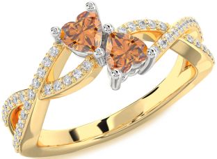 Diamond Emerald Platinum & Yellow Gold Infinity Two Heart Birthstone Ring