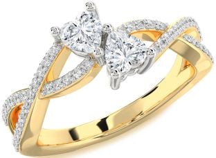 Diamond Platinum & Yellow Gold Heart Two Heart Ring