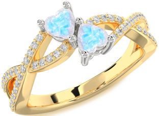 Diamond Emerald Platinum & Yellow Gold Infinity Two Heart Birthstone Ring