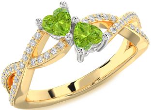 Diamond Emerald Platinum & Yellow Gold Infinity Two Heart Birthstone Ring