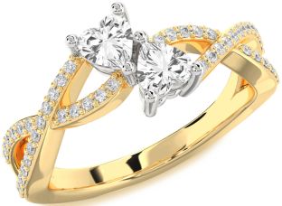 Diamond Emerald Platinum & Yellow Gold Infinity Two Heart Birthstone Ring