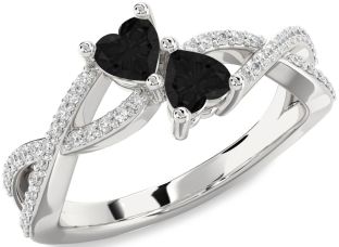 Diamond Emerald Platinum Infinity Two Heart Birthstone Ring