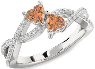 Diamond Emerald Platinum Infinity Two Heart Birthstone Ring