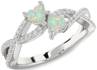 Diamond Emerald Platinum Infinity Two Heart Birthstone Ring