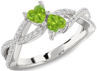 Diamond Emerald Platinum Infinity Two Heart Birthstone Ring