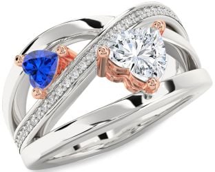 Diamond Silver & 10K Rose Gold Two Heart Promise Ring