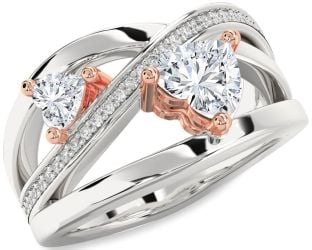 Diamond Platinum & Rose Gold Two Heart Ring