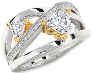 Diamond Platinum & Yellow Gold Two Heart Ring