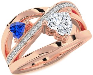 Diamond Rose Gold Silver Two Heart Promise Ring